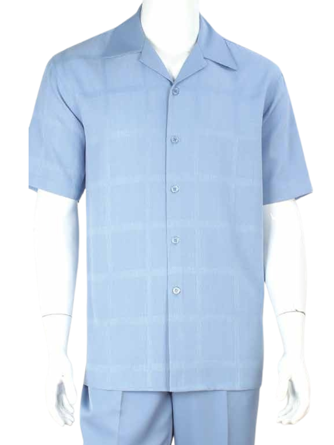 Apollo King Royal Diamond Light Blue Classic Fit Short Sleeve Walking Suit