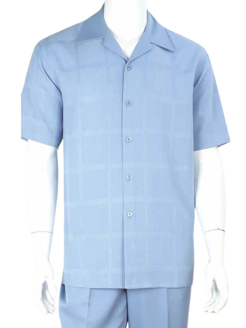 Apollo King Royal Diamond Light Blue Classic Fit Short Sleeve Walking Suit