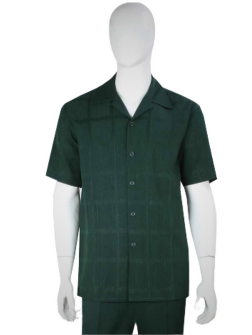 Apollo King Royal Diamond Men’s Green Tonal Windowpane Short Sleeve Walking Suit