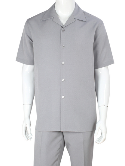 Apollo King Royal Diamond Mens Grey Birdseye 2 Piece Short Sleeve Walking Suit