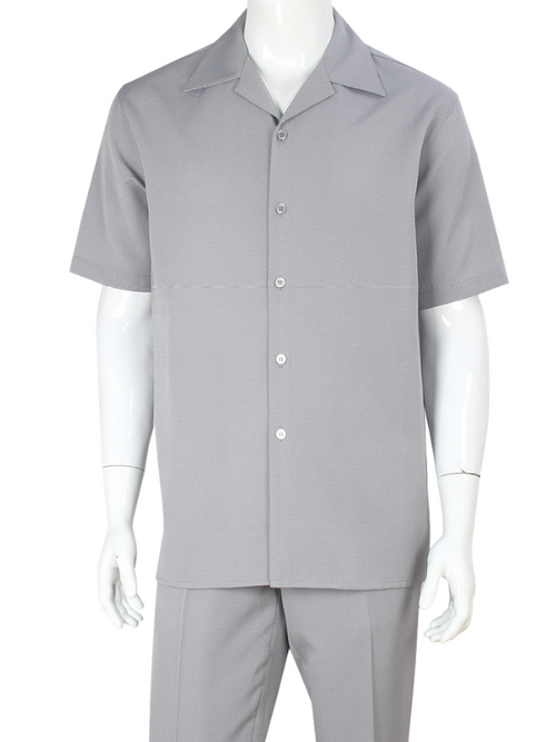 Apollo King Royal Diamond Mens Grey Birdseye 2 Piece Short Sleeve Walking Suit