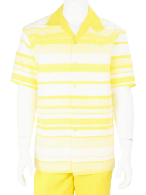Apollo King Royal Diamond Mens Yellow Striped 2 Piece Short Sleeve Walking Suit