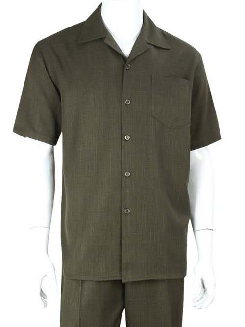 Apollo King Royal Diamond Olive Classic Fit Short Sleeve 2 Piece Walking Suit