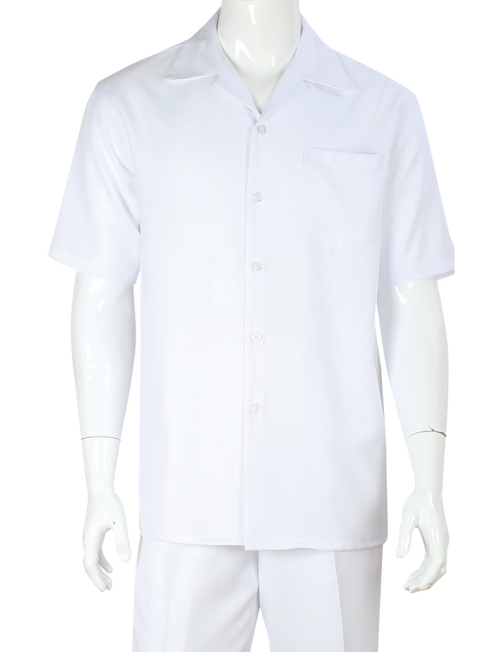 Apollo King Royal Diamond White Textured Classic Fit Short Sleeve Walking Suit