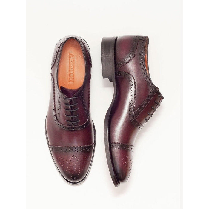 Ariston Ariston Mens Burgundy Oxford Lace-up Leather Dress Shoes