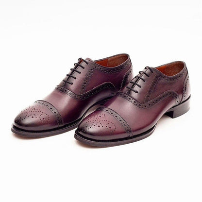 Ariston Ariston Mens Burgundy Oxford Lace-up Leather Dress Shoes