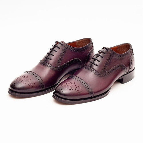 Ariston Ariston Mens Burgundy Oxford Lace-up Leather Dress Shoes