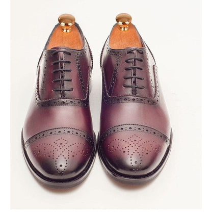 Ariston Ariston Mens Burgundy Oxford Lace-up Leather Dress Shoes