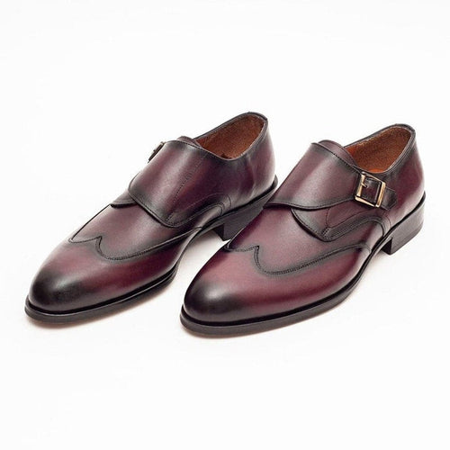 Ariston SHOES Ariston Mens Burgundy Single Monk Strap Leather Dress Shoes