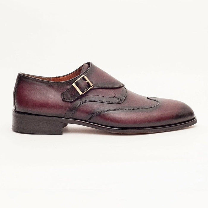 Ariston SHOES Ariston Mens Burgundy Single Monk Strap Leather Dress Shoes