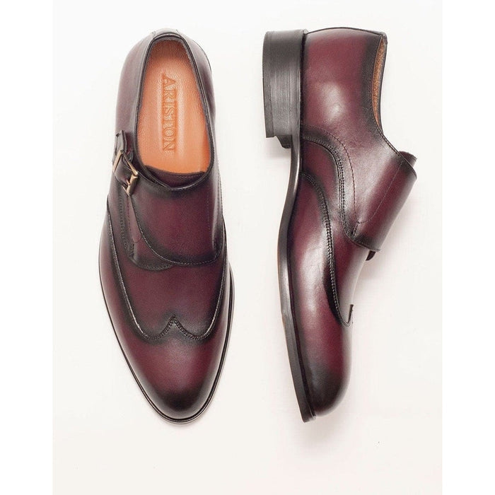 Ariston SHOES Ariston Mens Burgundy Single Monk Strap Leather Dress Shoes