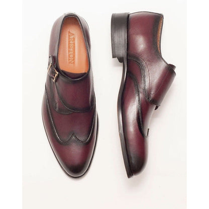 Ariston SHOES Ariston Mens Burgundy Single Monk Strap Leather Dress Shoes