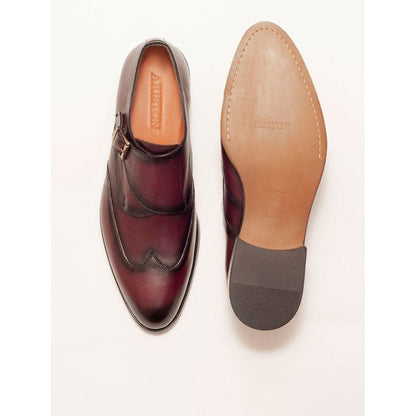 Ariston SHOES Ariston Mens Burgundy Single Monk Strap Leather Dress Shoes