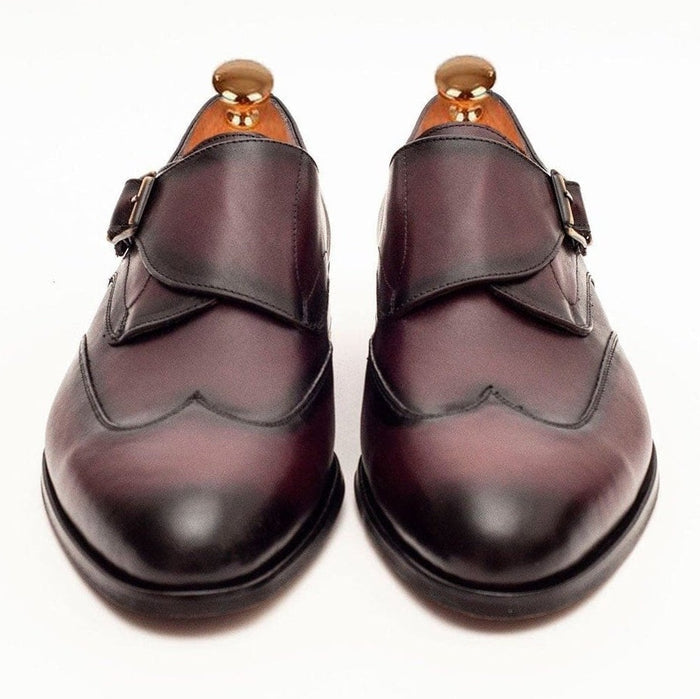 Ariston SHOES Ariston Mens Burgundy Single Monk Strap Leather Dress Shoes