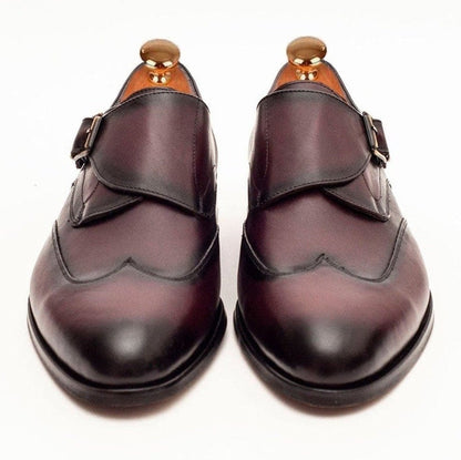Ariston SHOES Ariston Mens Burgundy Single Monk Strap Leather Dress Shoes