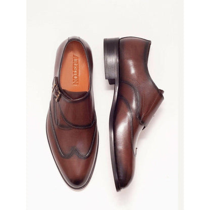 Ariston SHOES Ariston Mens Chestnut Brown Single Monk Strap Leather Dress Shoes
