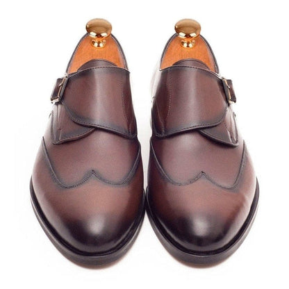 Ariston SHOES Ariston Mens Chestnut Brown Single Monk Strap Leather Dress Shoes