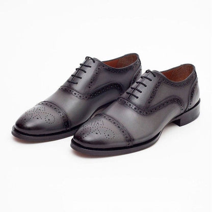 Ariston SHOES Ariston Mens Gray Oxford Lace-up Leather Dress Shoes