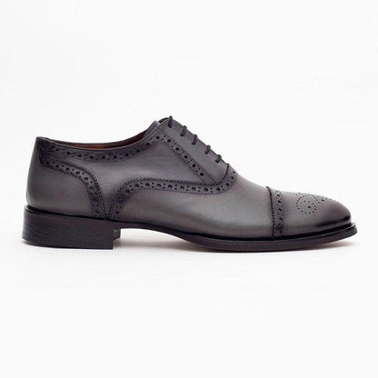 Ariston SHOES Ariston Mens Gray Oxford Lace-up Leather Dress Shoes