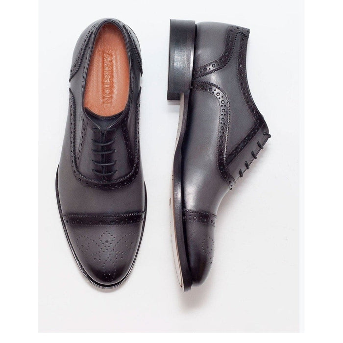 Ariston SHOES Ariston Mens Gray Oxford Lace-up Leather Dress Shoes