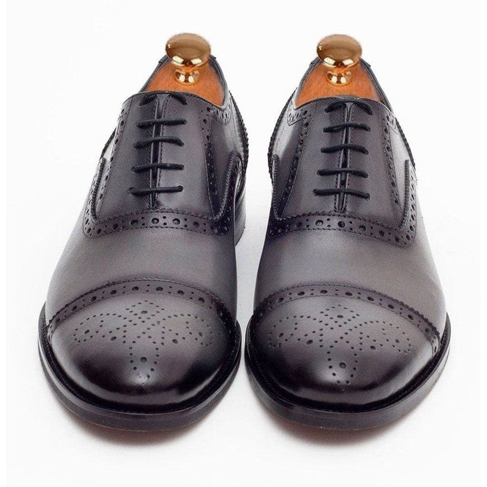 Ariston SHOES Ariston Mens Gray Oxford Lace-up Leather Dress Shoes
