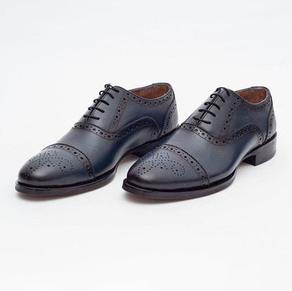 Ariston SHOES Ariston Mens Navy Oxford Lace-up Leather Dress Shoes