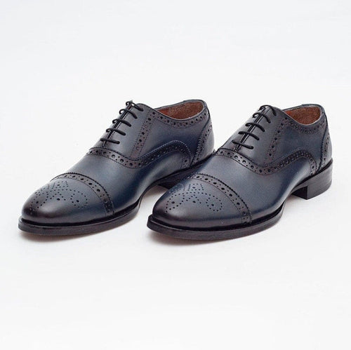 Ariston SHOES Ariston Mens Navy Oxford Lace-up Leather Dress Shoes