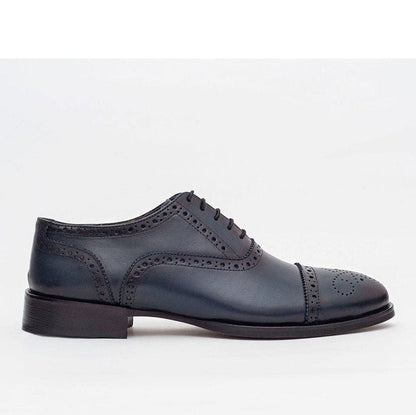 Ariston SHOES Ariston Mens Navy Oxford Lace-up Leather Dress Shoes