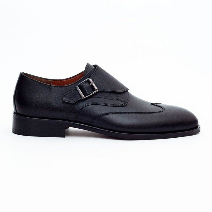 Ariston SHOES Ariston Mens Solid Black Single Monk Strap Leather Dress Shoes