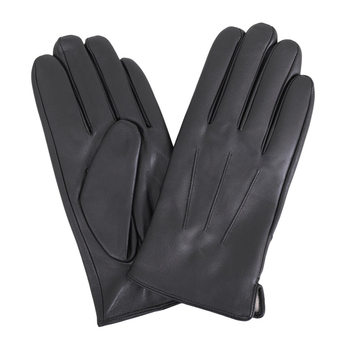 Ariston Ariston Mens Solid Black Touch Screen Leather Gloves
