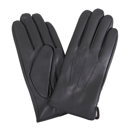 Ariston Ariston Mens Solid Black Touch Screen Leather Gloves