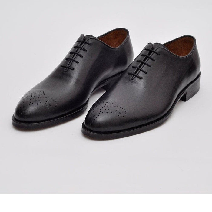 Ariston SHOES Ariston Mens Solid Black Whole Cut Oxford Leather Dress Shoes
