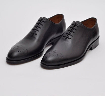Ariston SHOES Ariston Mens Solid Black Whole Cut Oxford Leather Dress Shoes