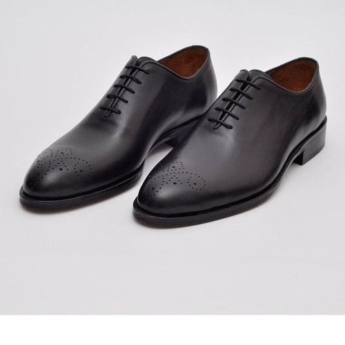 Ariston SHOES Ariston Mens Solid Black Whole Cut Oxford Leather Dress Shoes