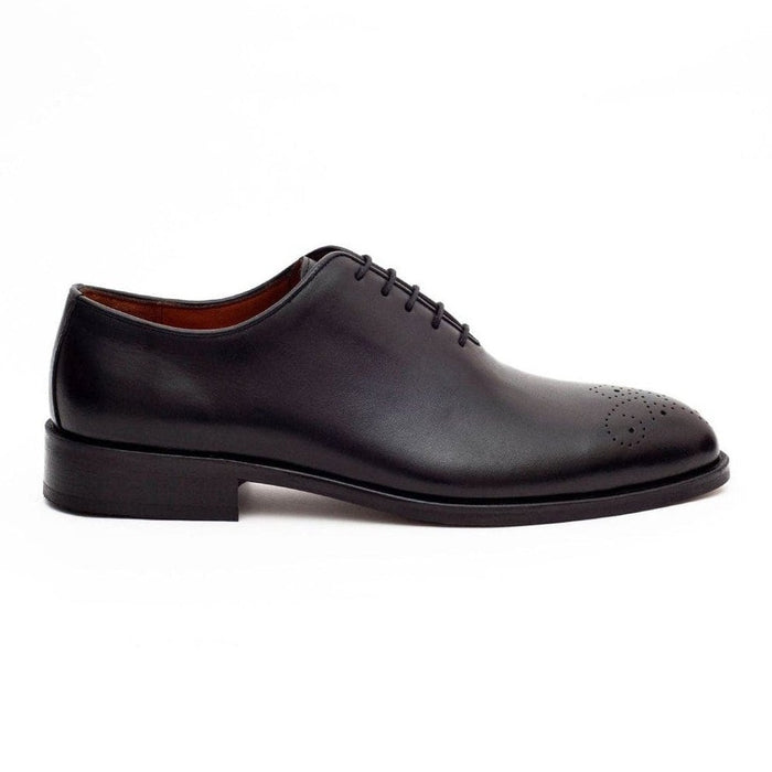 Ariston SHOES Ariston Mens Solid Black Whole Cut Oxford Leather Dress Shoes