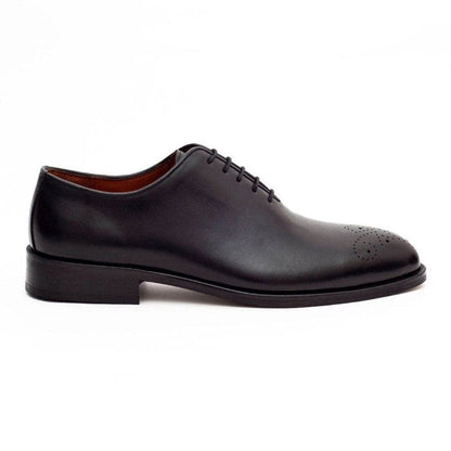 Ariston SHOES Ariston Mens Solid Black Whole Cut Oxford Leather Dress Shoes