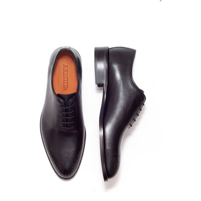 Ariston SHOES Ariston Mens Solid Black Whole Cut Oxford Leather Dress Shoes