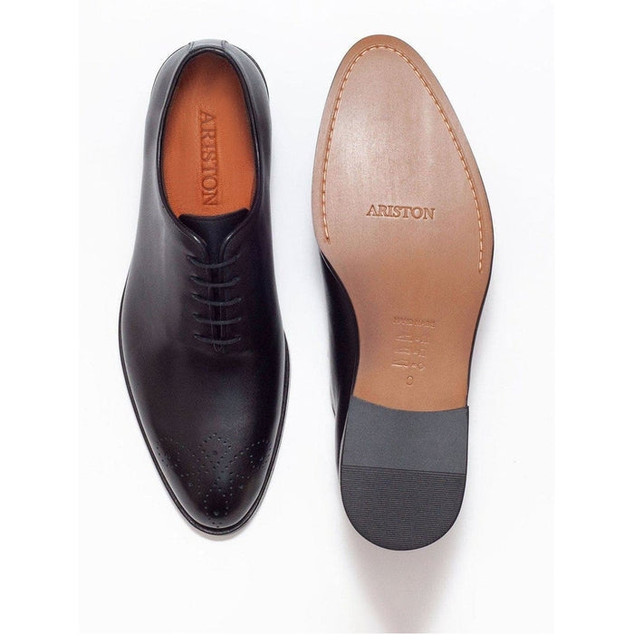 Ariston SHOES Ariston Mens Solid Black Whole Cut Oxford Leather Dress Shoes