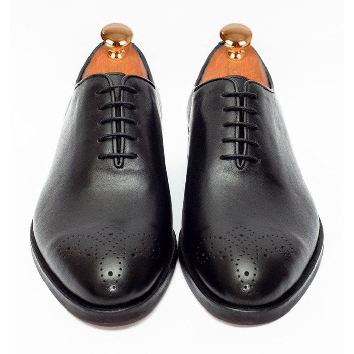 Ariston SHOES Ariston Mens Solid Black Whole Cut Oxford Leather Dress Shoes