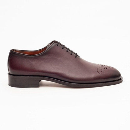Ariston SHOES Ariston Mens Solid Burgundy Whole Cut Oxford Leather Dress Shoes
