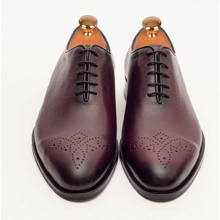 Ariston SHOES Ariston Mens Solid Burgundy Whole Cut Oxford Leather Dress Shoes