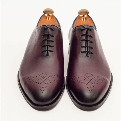 Ariston SHOES Ariston Mens Solid Burgundy Whole Cut Oxford Leather Dress Shoes