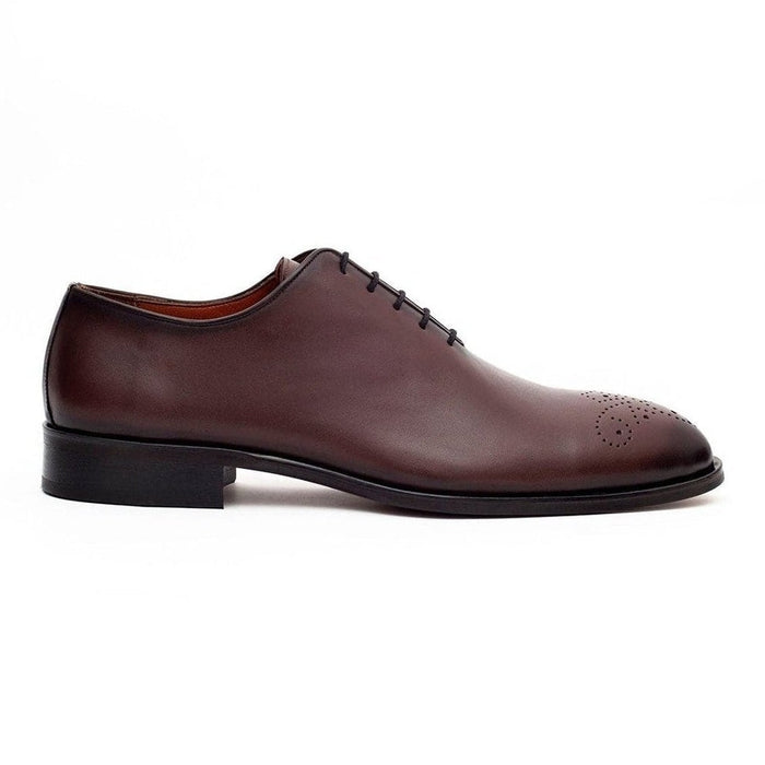 Ariston SHOES 9W Ariston Mens Solid Chestnut Brown Whole Cut Oxford Leather Dress Shoes