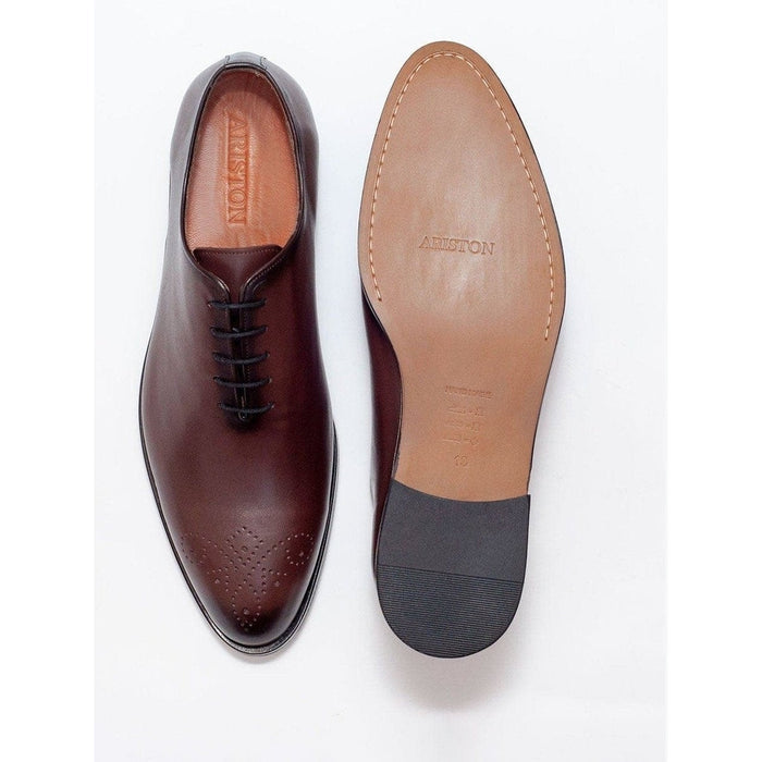 Ariston SHOES Ariston Mens Solid Chestnut Brown Whole Cut Oxford Leather Dress Shoes