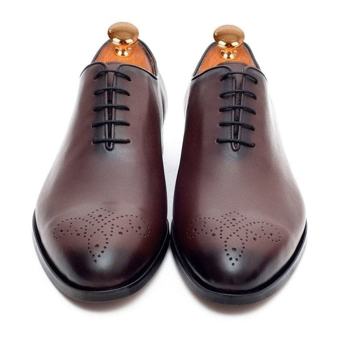 Ariston SHOES Ariston Mens Solid Chestnut Brown Whole Cut Oxford Leather Dress Shoes