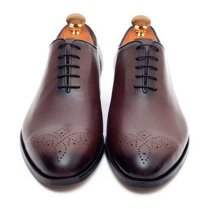 Ariston SHOES Ariston Mens Solid Chestnut Brown Whole Cut Oxford Leather Dress Shoes