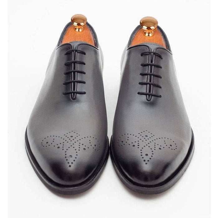 Ariston SHOES Ariston Mens Solid Gray Whole Cut Oxford Leather Dress Shoes