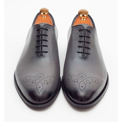 Ariston SHOES Ariston Mens Solid Gray Whole Cut Oxford Leather Dress Shoes