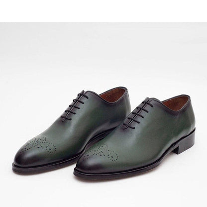 Ariston SHOES Ariston Mens Solid Green Whole Cut Oxford Leather Dress Shoes