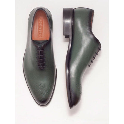 Ariston SHOES Ariston Mens Solid Green Whole Cut Oxford Leather Dress Shoes